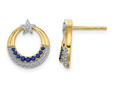 1/7 Carat (ctw) Natural Blue Sapphire Charm Star Moon Earrings in 14K Yellow Gold with Accent Diamonds